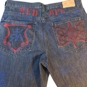 Red Ape Vintage Skater Y2K Jeans.  Size‎ 40. EUC. Amazing designs on back.